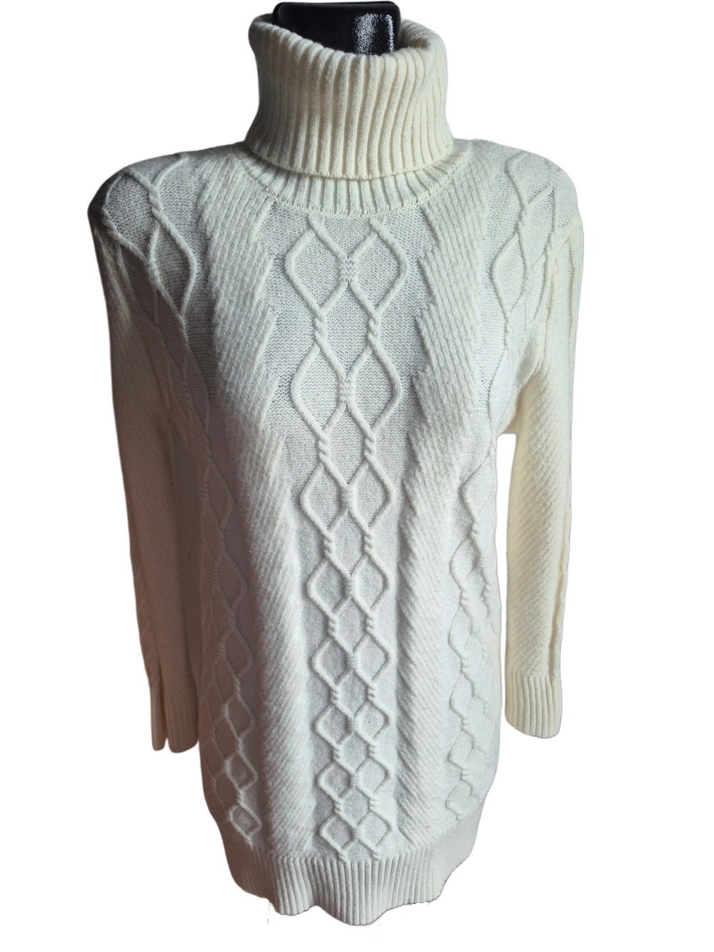 Cream Cable-Knit Turtleneck Sweater Dress Size M - Picture 2 of 7